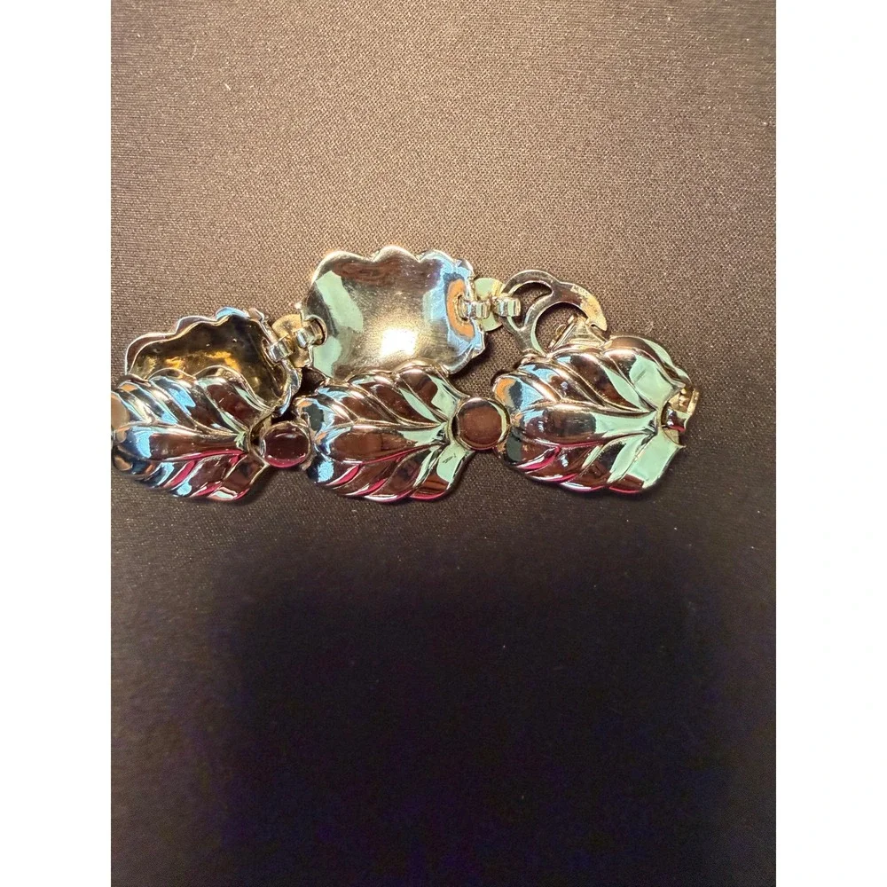 Vintage Ballou Silver Tone Comet Leaf Link Bracelet Star in Diamond Signed 7in